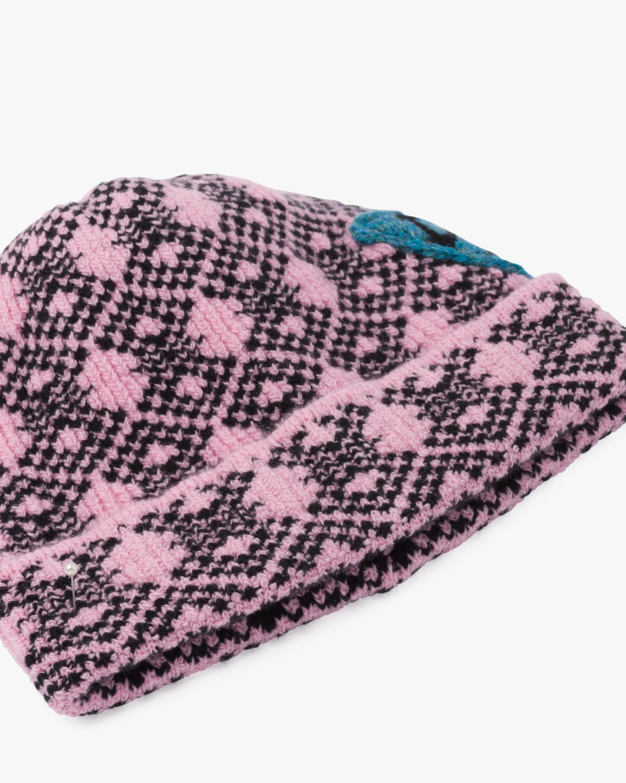 Pink/black Wool and cashmere jacquard beanie - Image 3