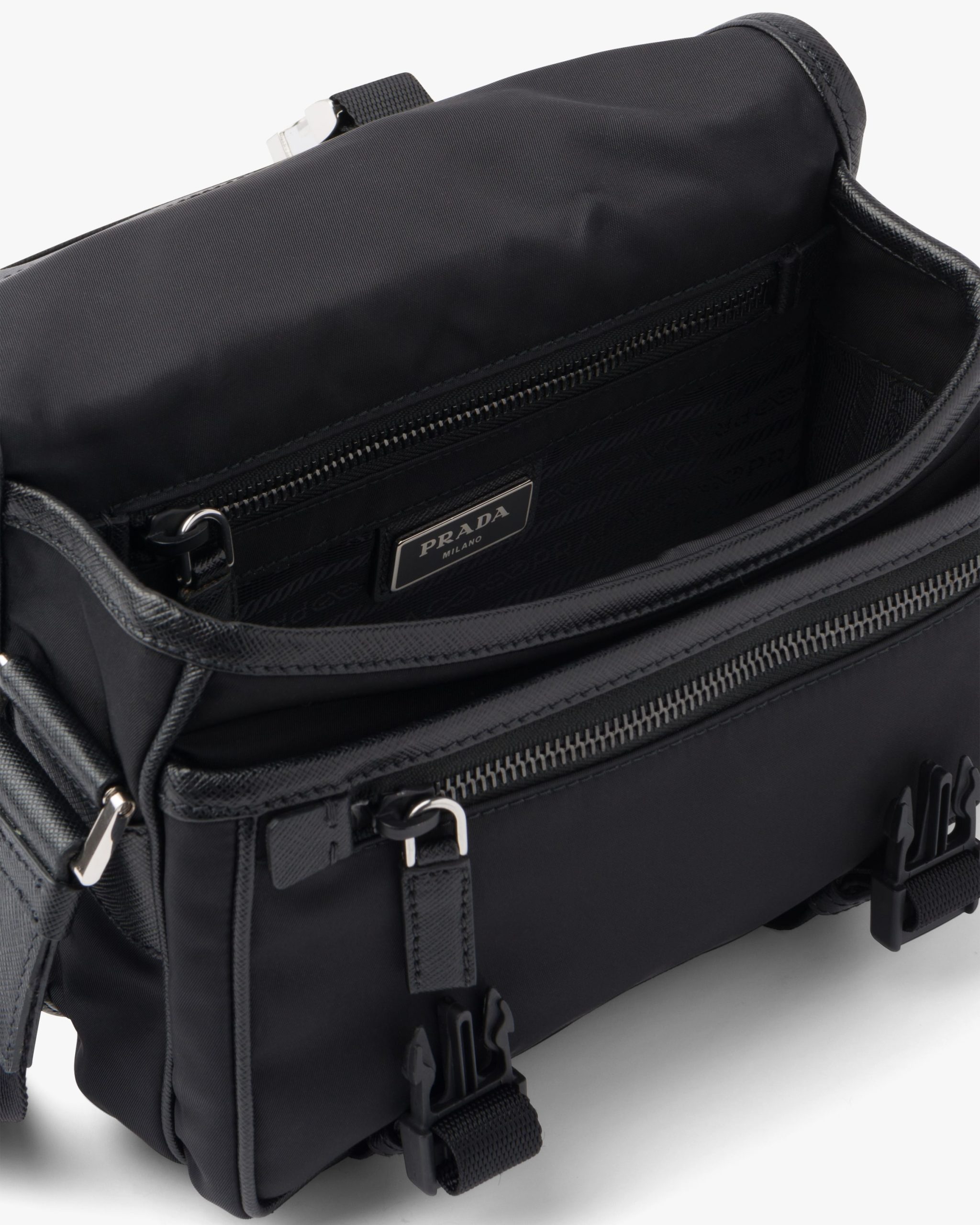 Black Re-Nylon and Saffiano leather shoulder bag - Image 5