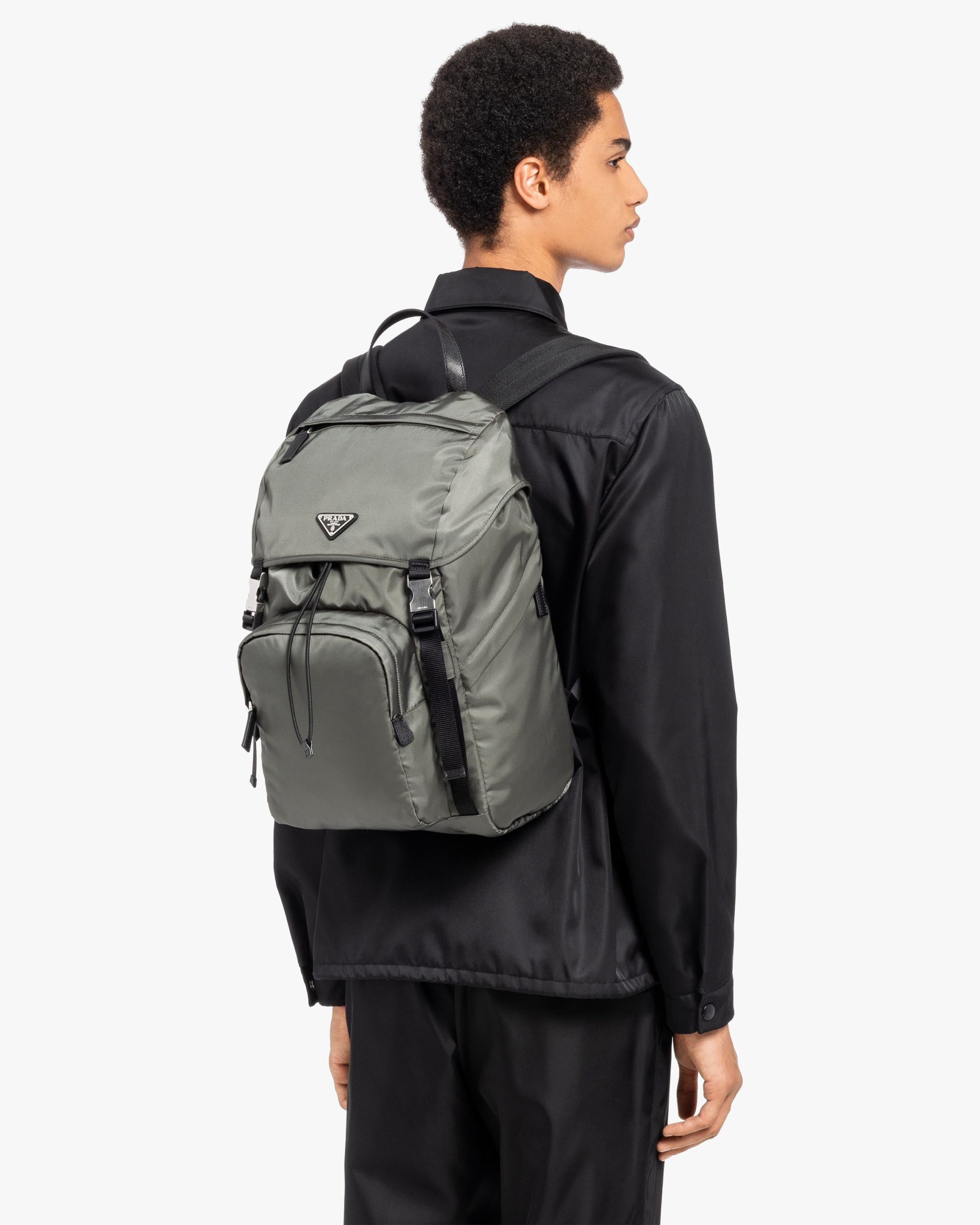 Forest Green Re-Nylon and Saffiano leather backpack - Image 2