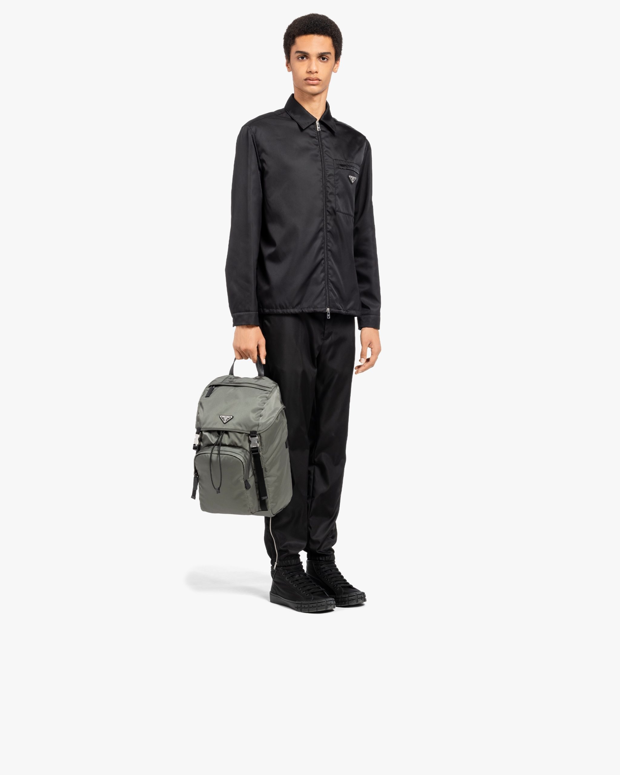 Forest Green Re-Nylon and Saffiano leather backpack - Image 7