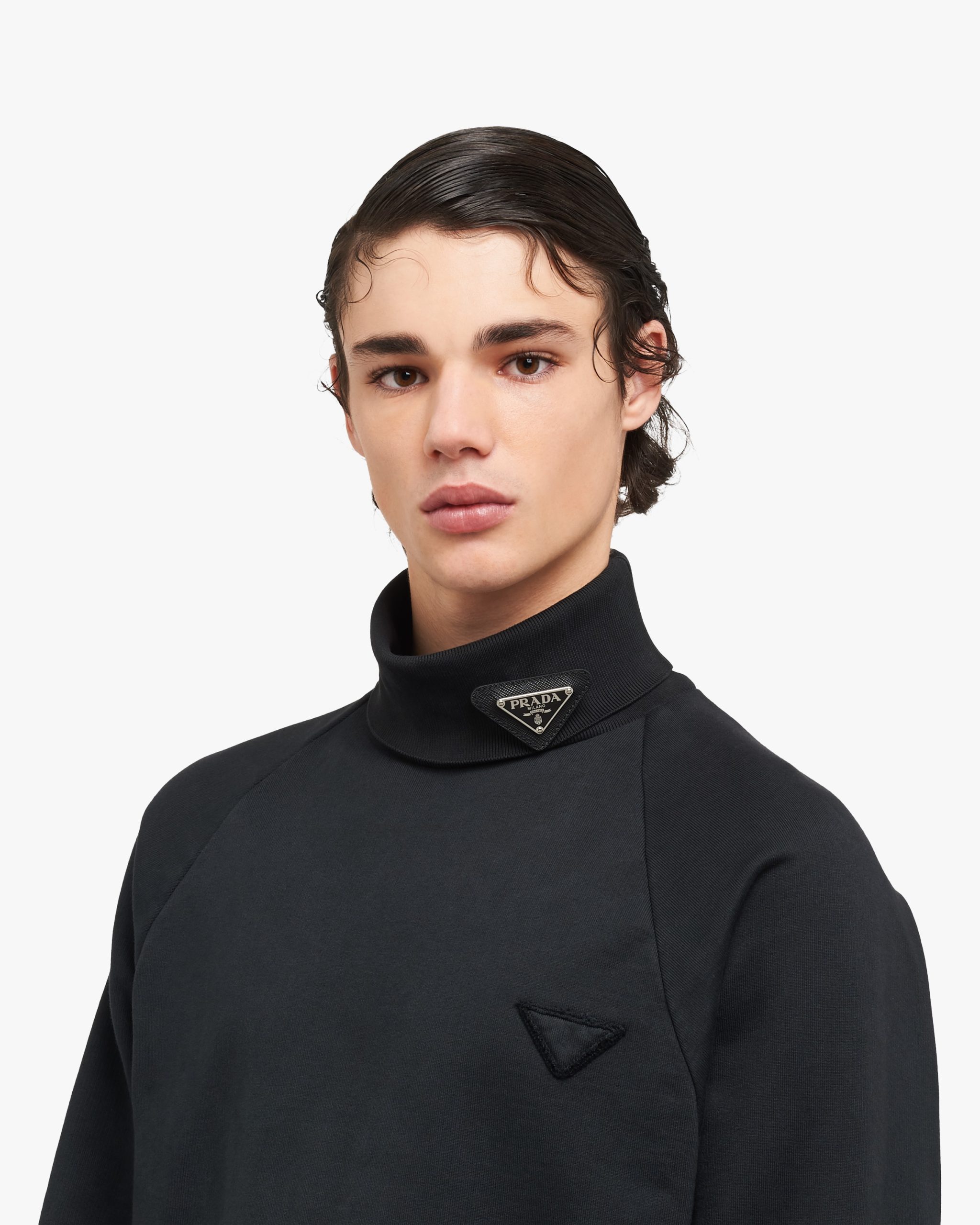 Black Enameled triangle pin with Saffiano trim - Image 3