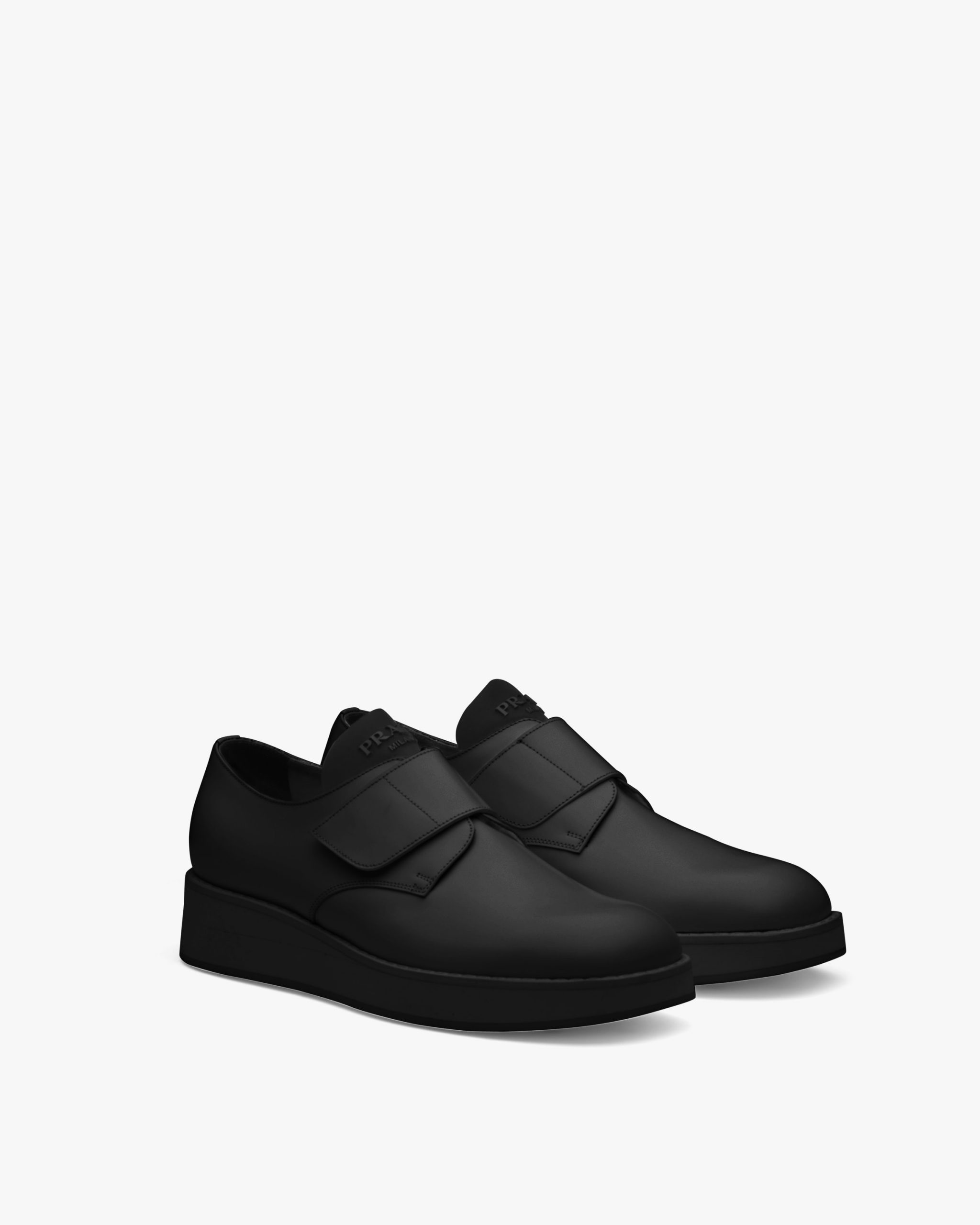 Black Brushed leather Derby shoes with strap