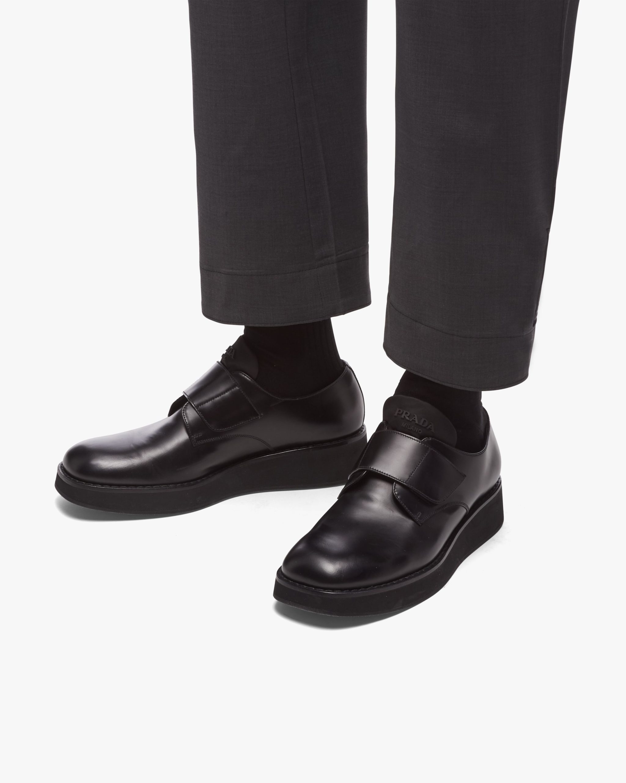 Black Brushed leather Derby shoes with strap - Image 5