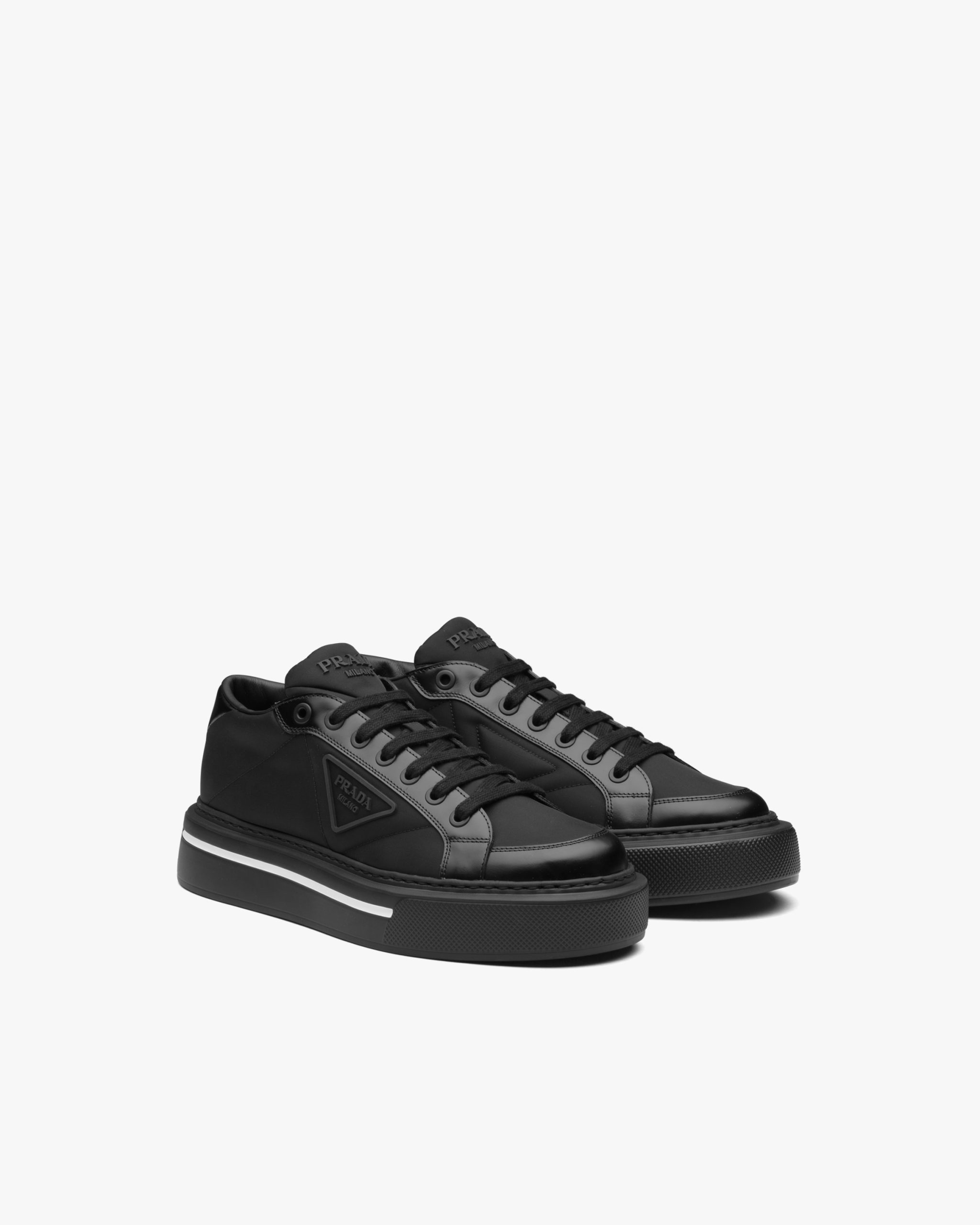 Black Prada Macro Re-Nylon and brushed leather sneakers
