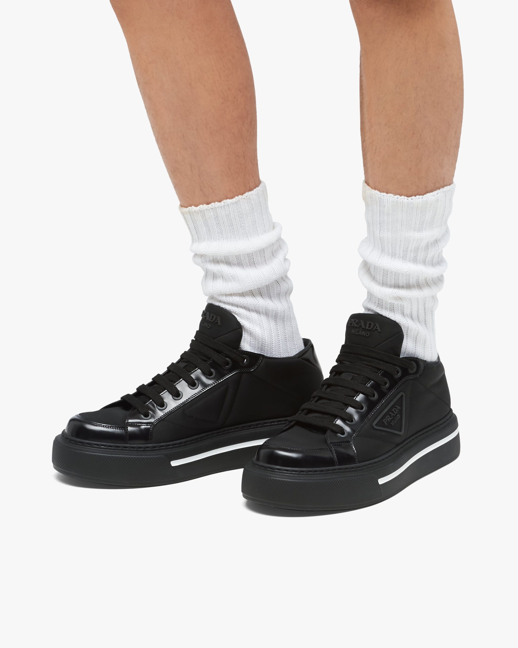 Black Prada Macro Re-Nylon and brushed leather sneakers - Image 5