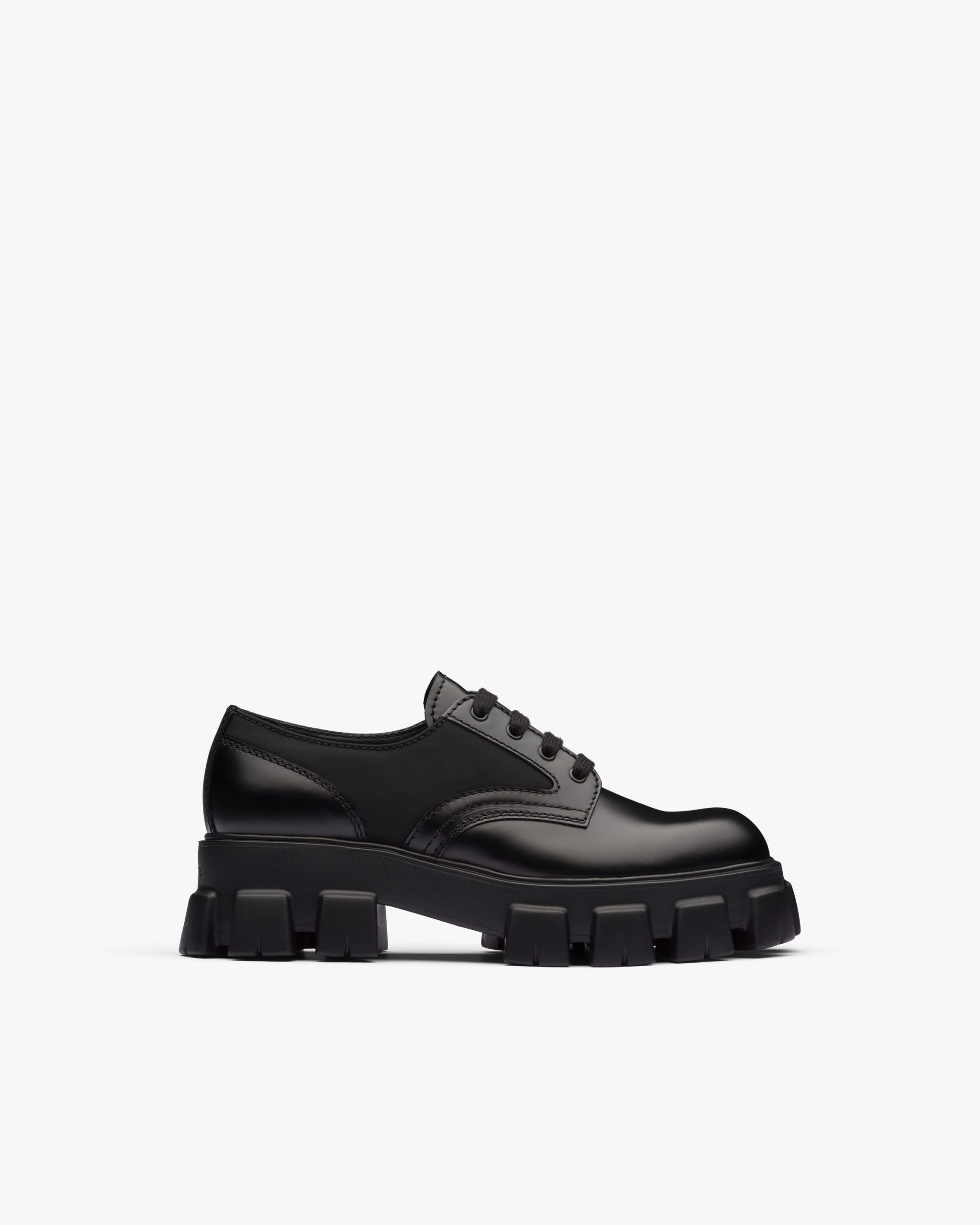 Black Prada Monolith brushed leather and nylon lace-up shoes - Image 2
