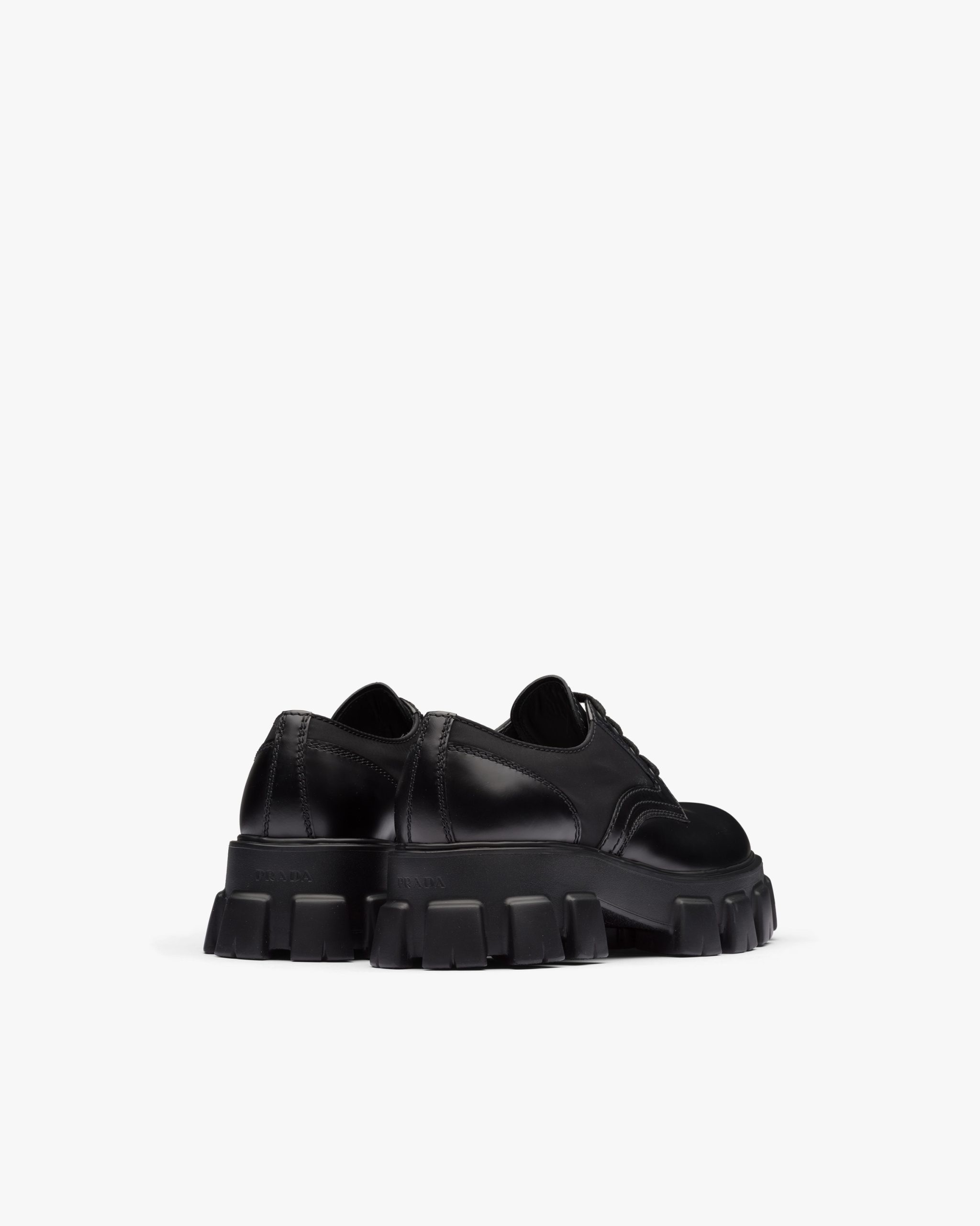 Black Prada Monolith brushed leather and nylon lace-up shoes - Image 3