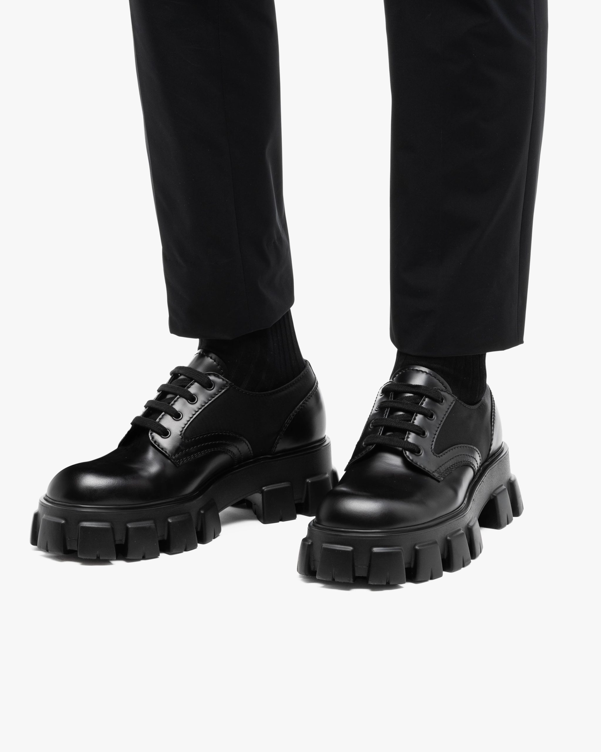 Black Prada Monolith brushed leather and nylon lace-up shoes - Image 5