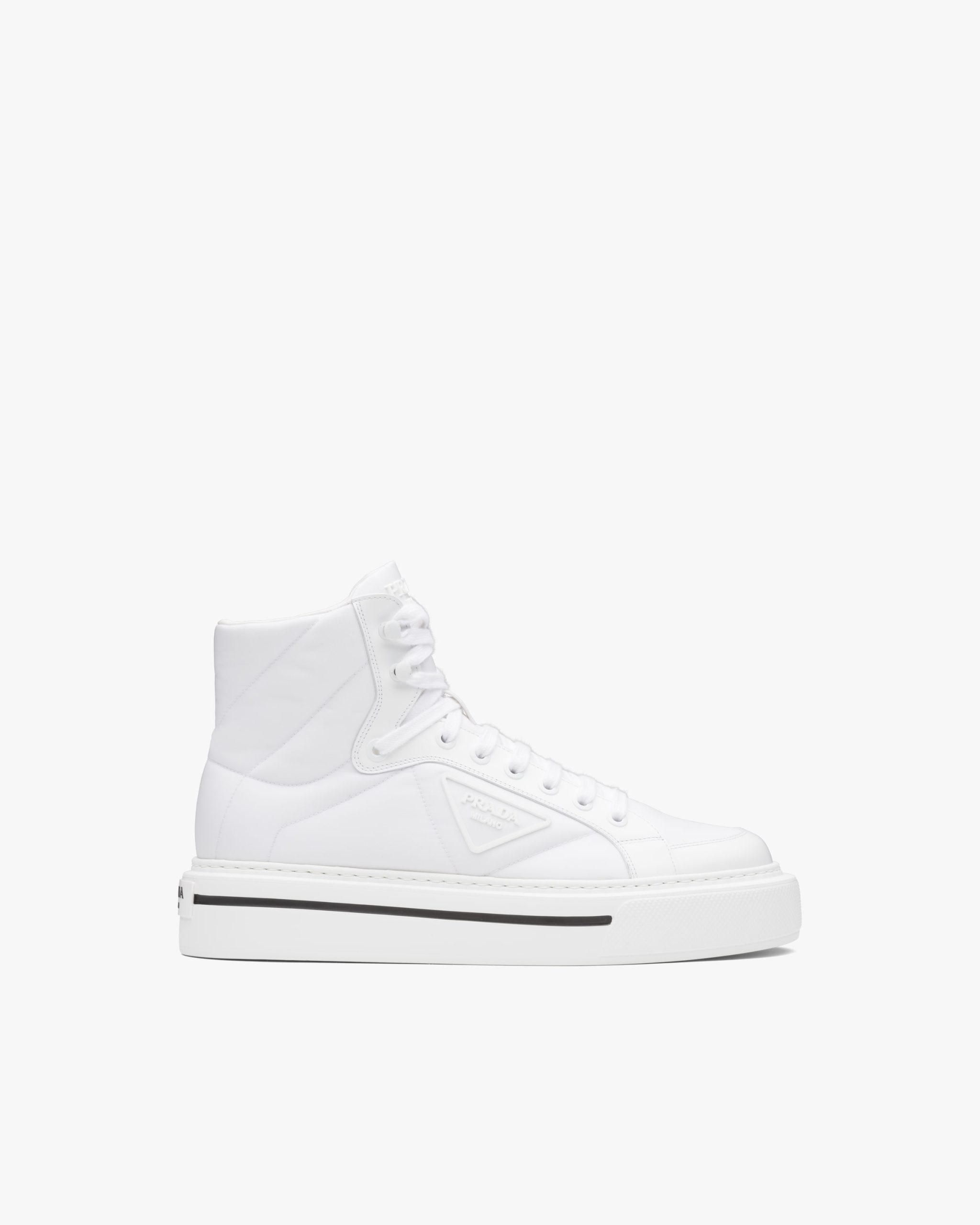 White Prada Macro Re-Nylon and brushed leather high-top sneakers - Image 2