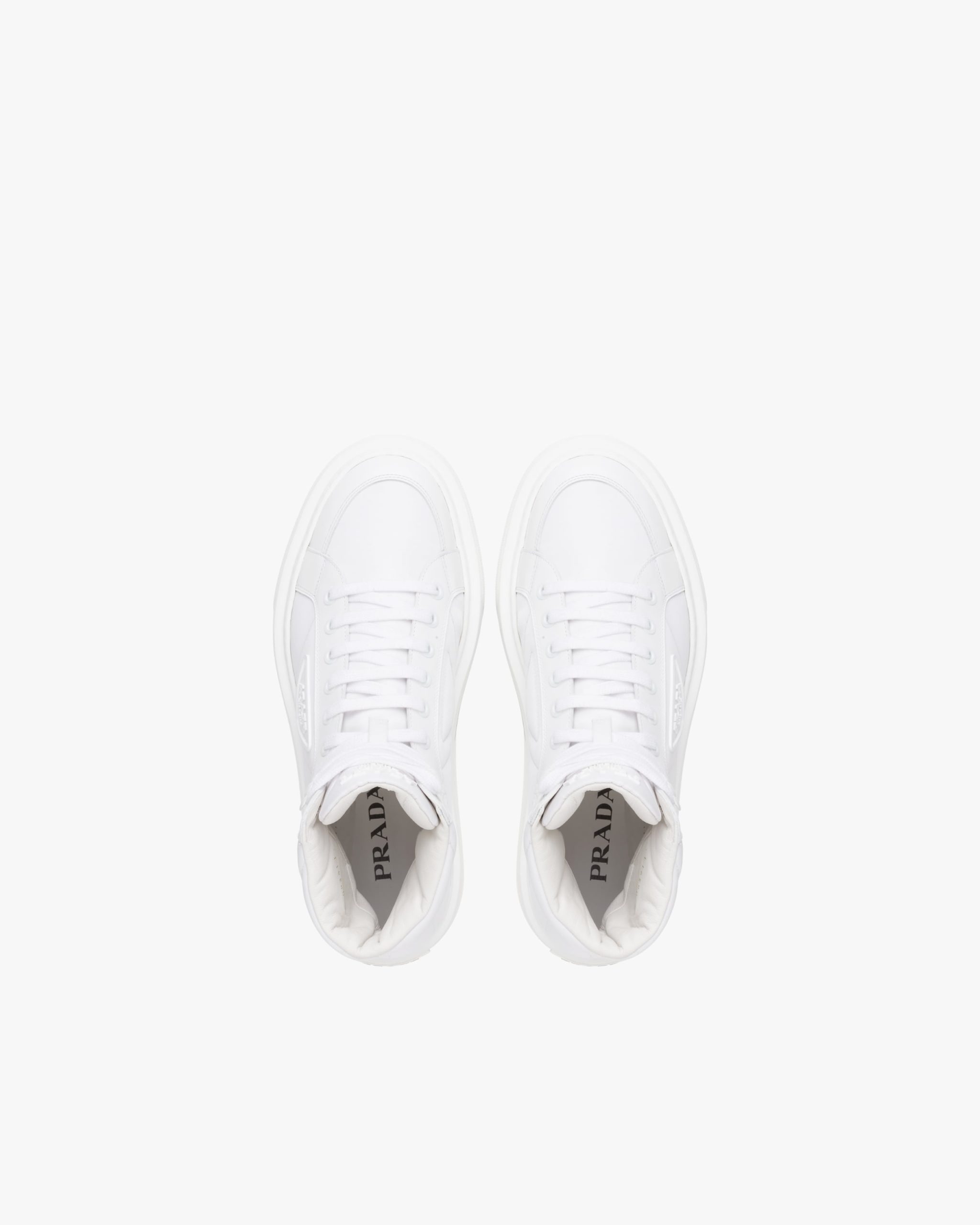 White Prada Macro Re-Nylon and brushed leather high-top sneakers - Image 3