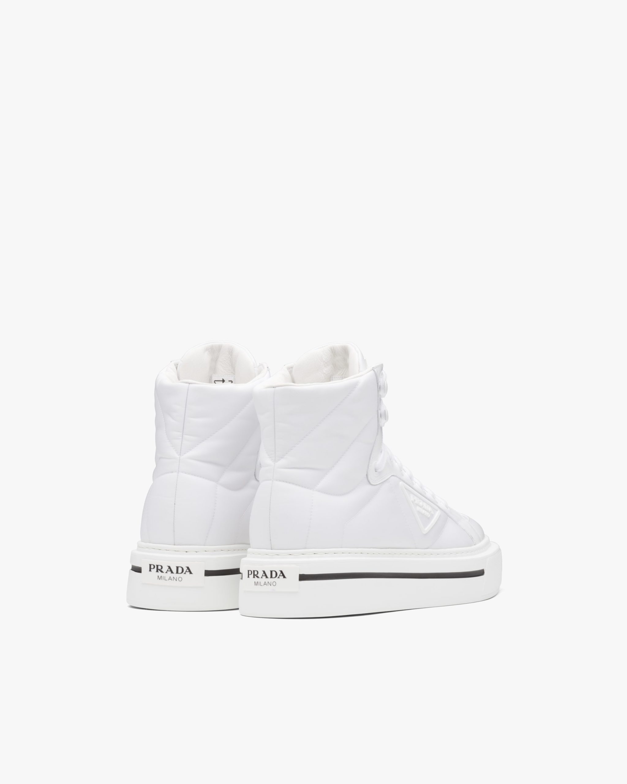 White Prada Macro Re-Nylon and brushed leather high-top sneakers - Image 4