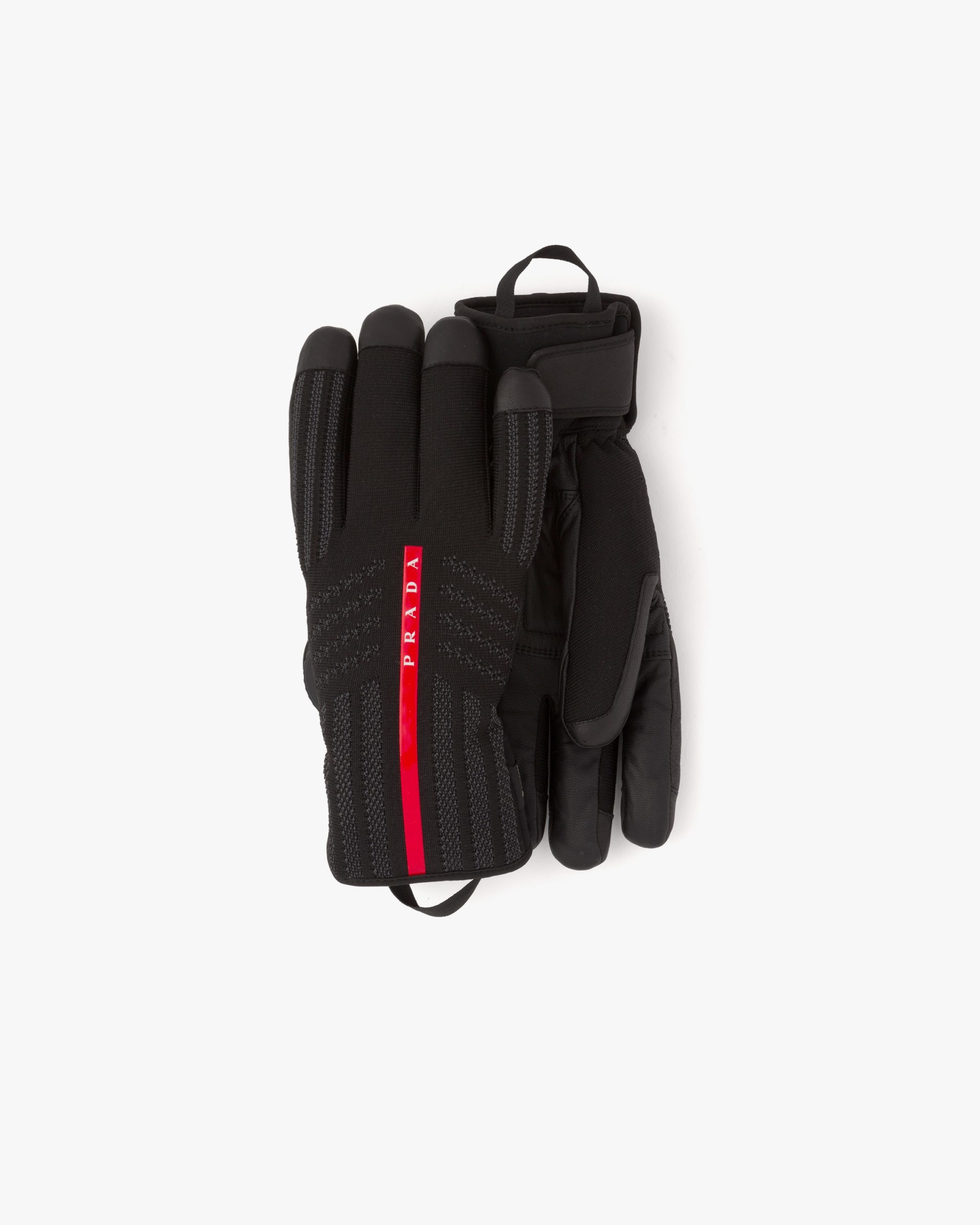 Black GORE-TEX leather and knit ski gloves