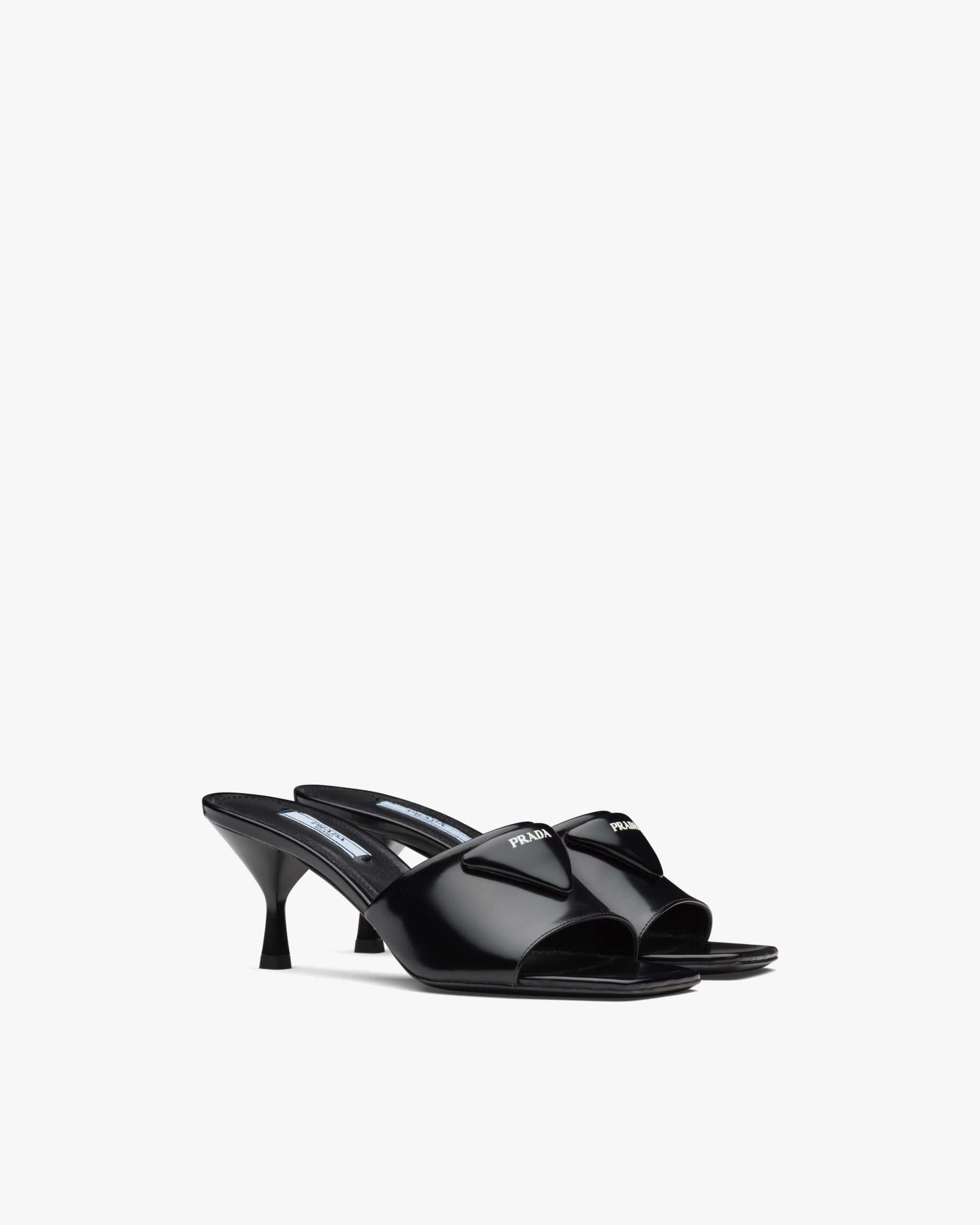 Black Brushed leather mid-heeled slides