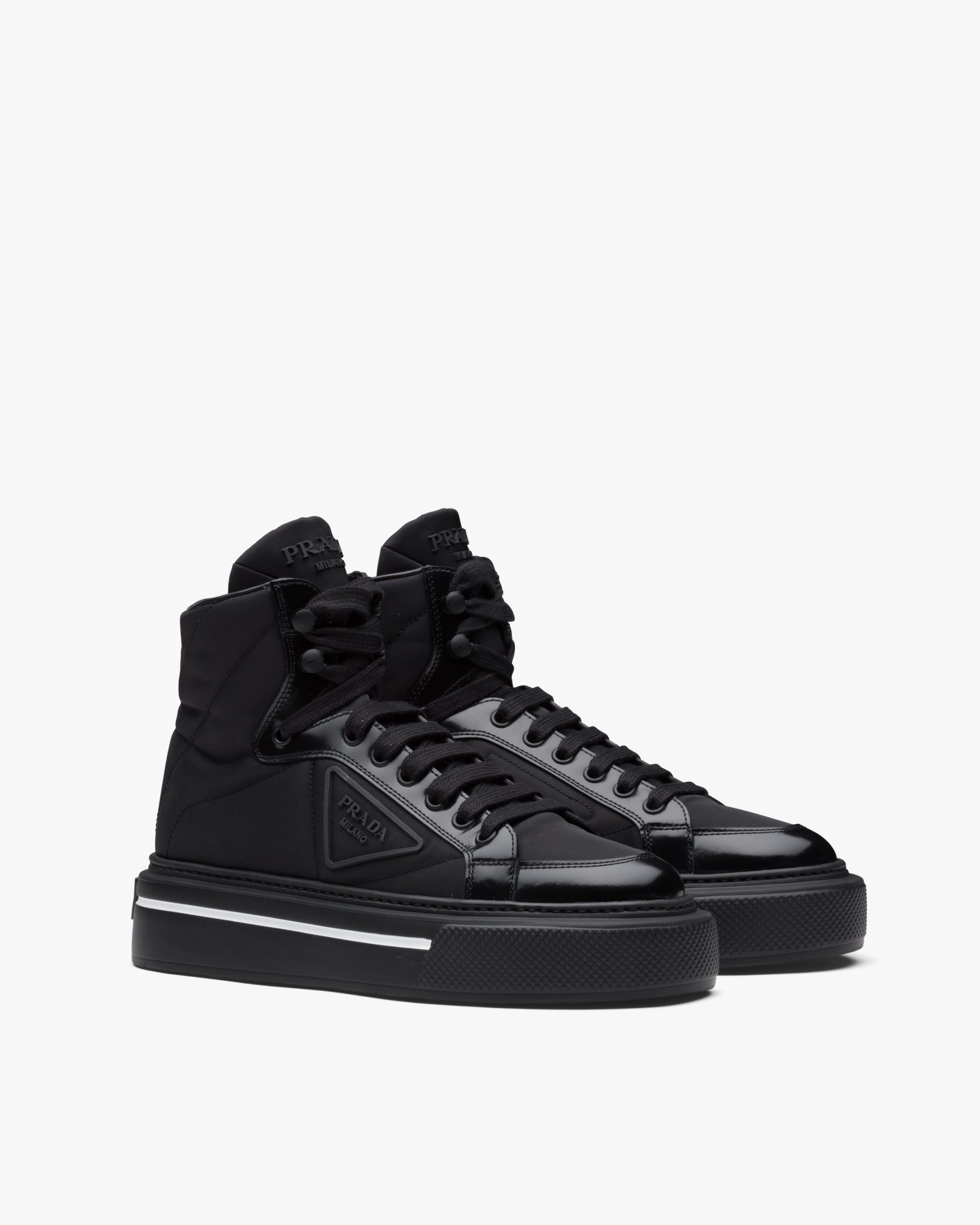 Black Prada Macro Re-Nylon and brushed leather high-top sneakers
