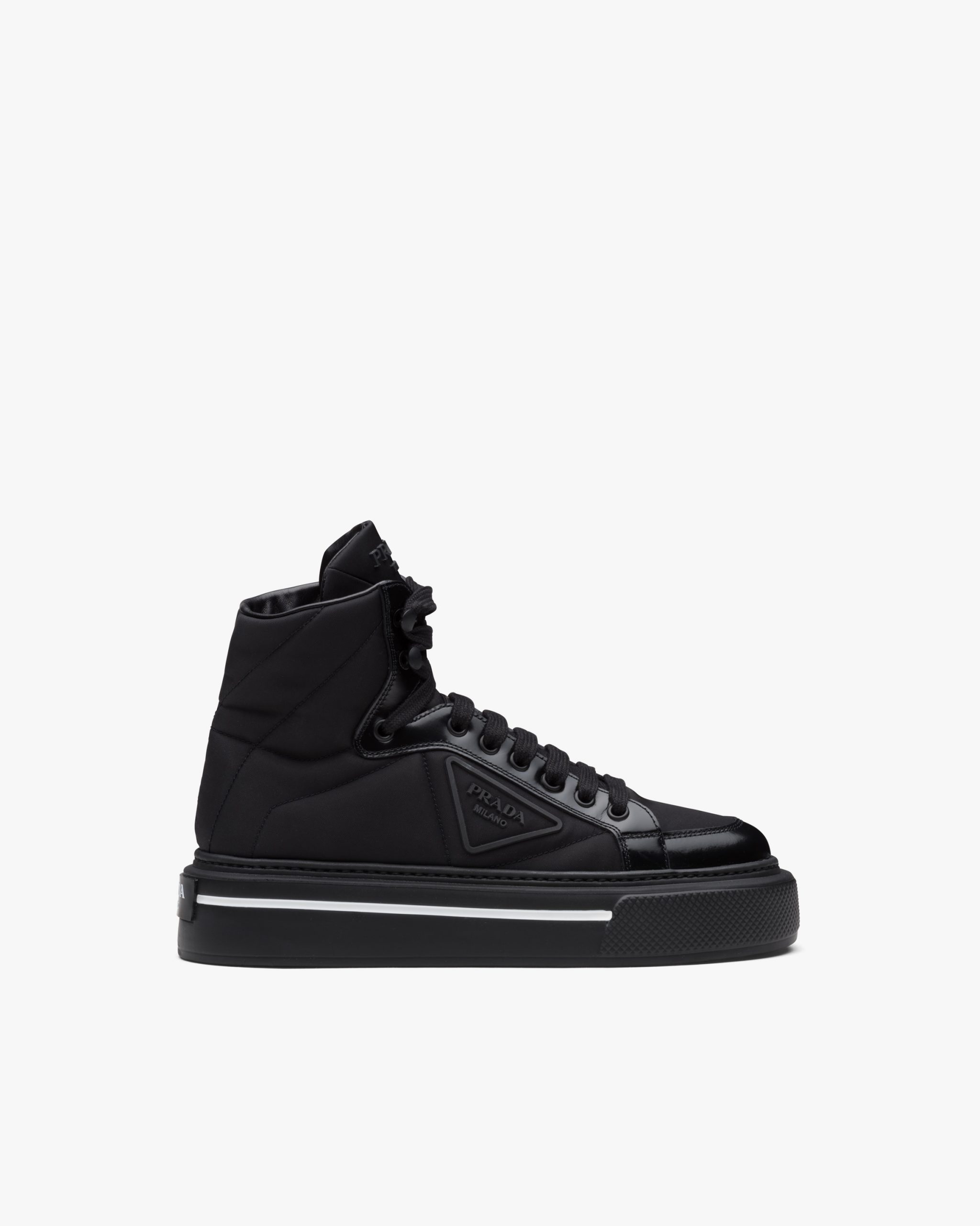 Black Prada Macro Re-Nylon and brushed leather high-top sneakers - Image 2