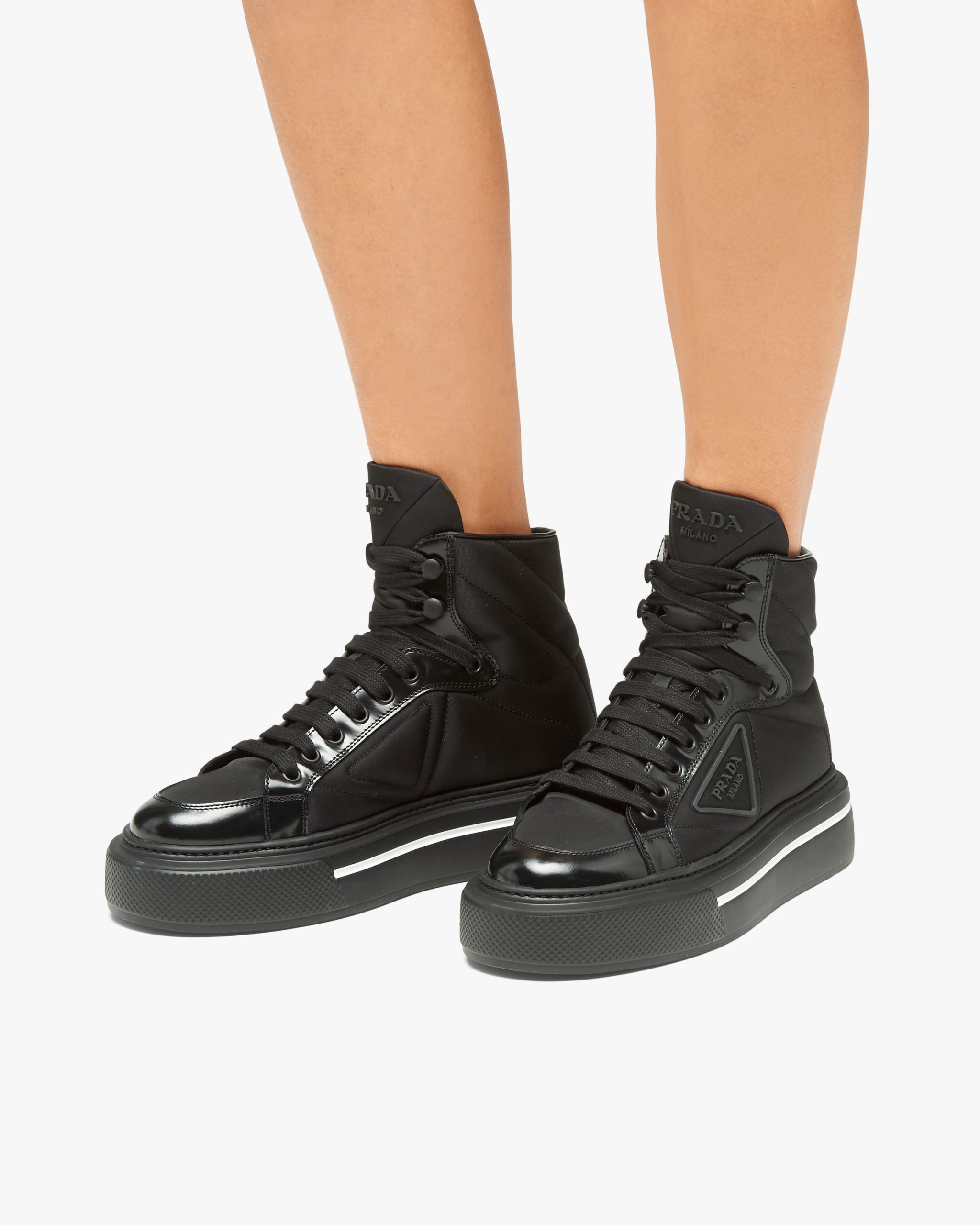 Black Prada Macro Re-Nylon and brushed leather high-top sneakers - Image 5