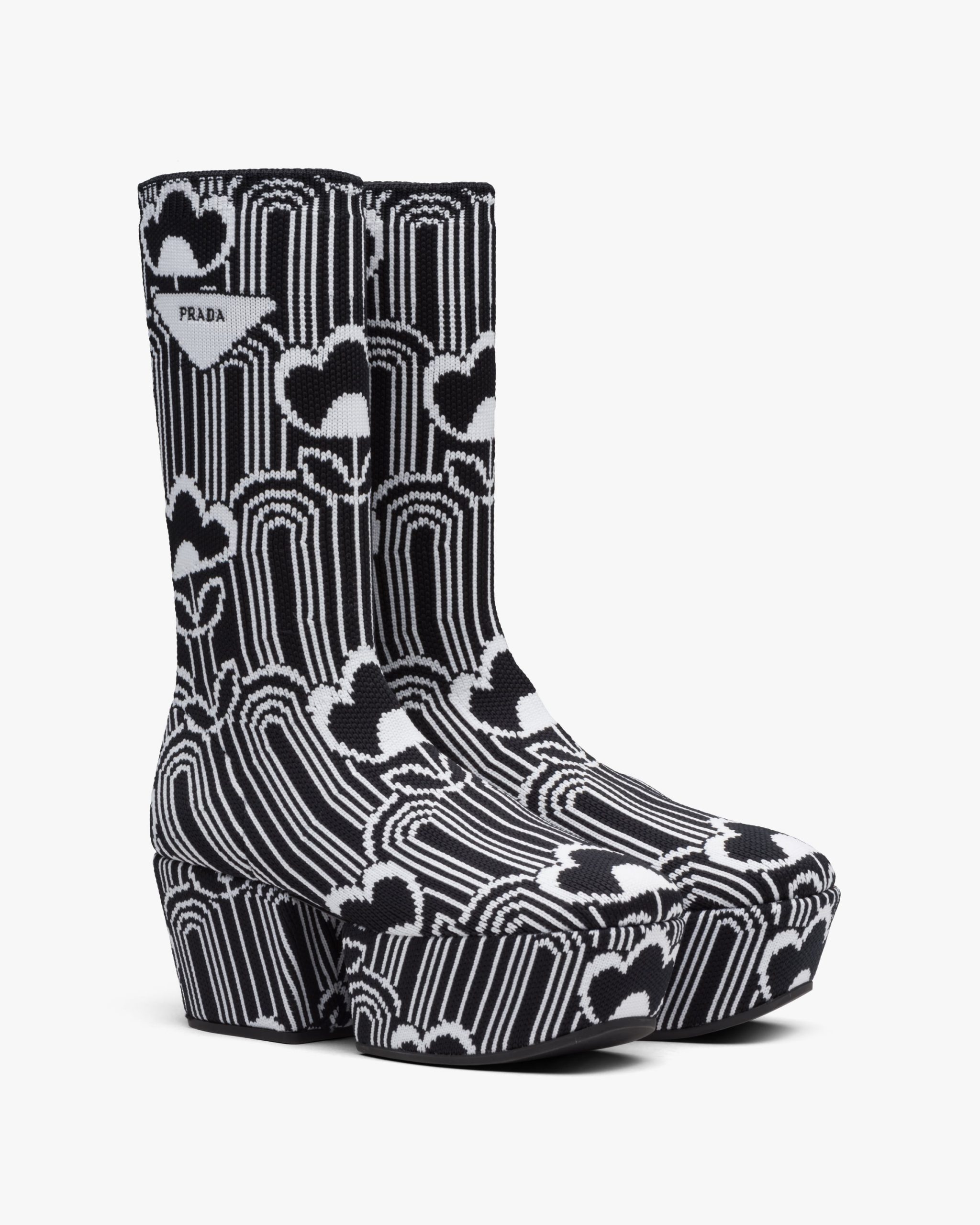 Black/white Jacquard knit platform boots