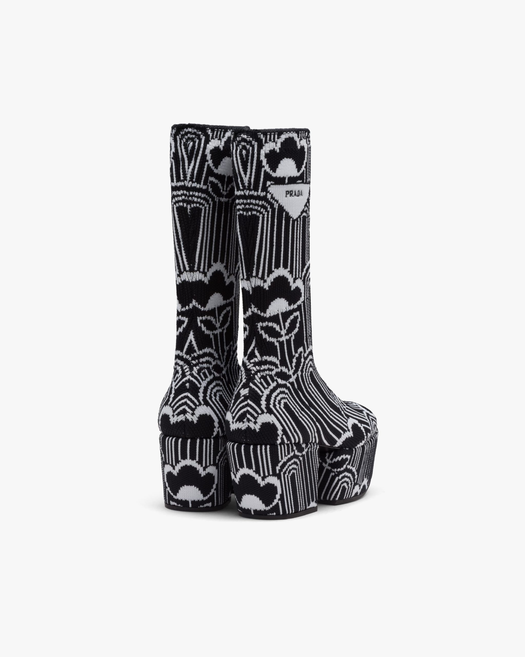 Black/white Jacquard knit platform boots - Image 3