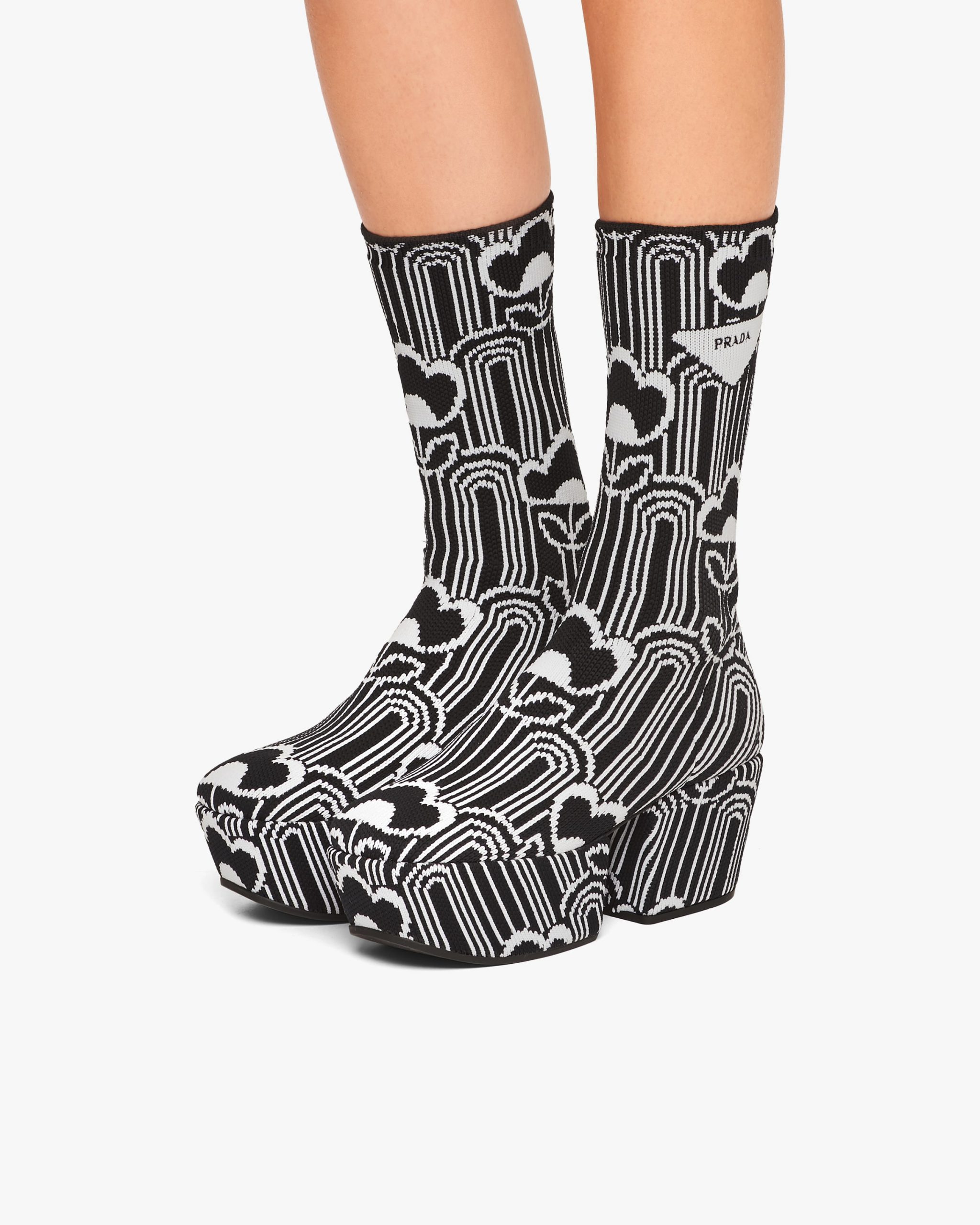 Black/white Jacquard knit platform boots - Image 5