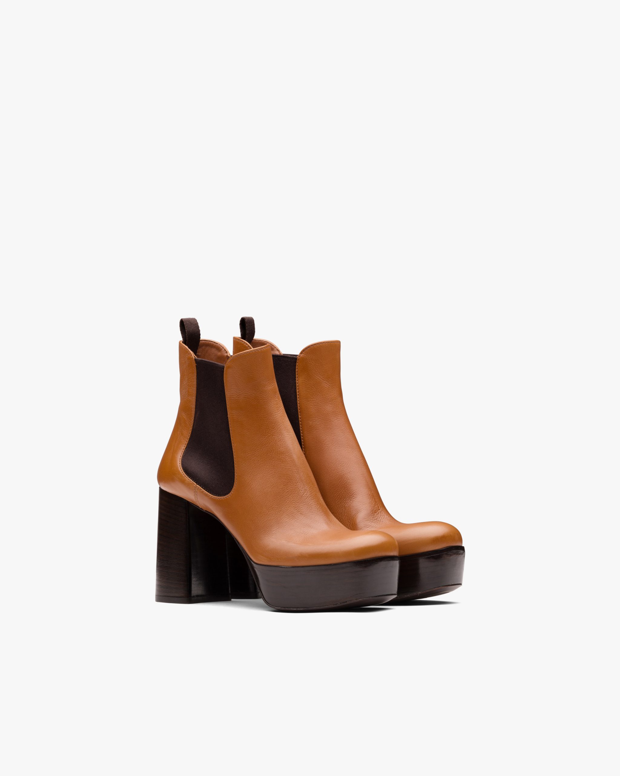 Cognac Leather platform booties