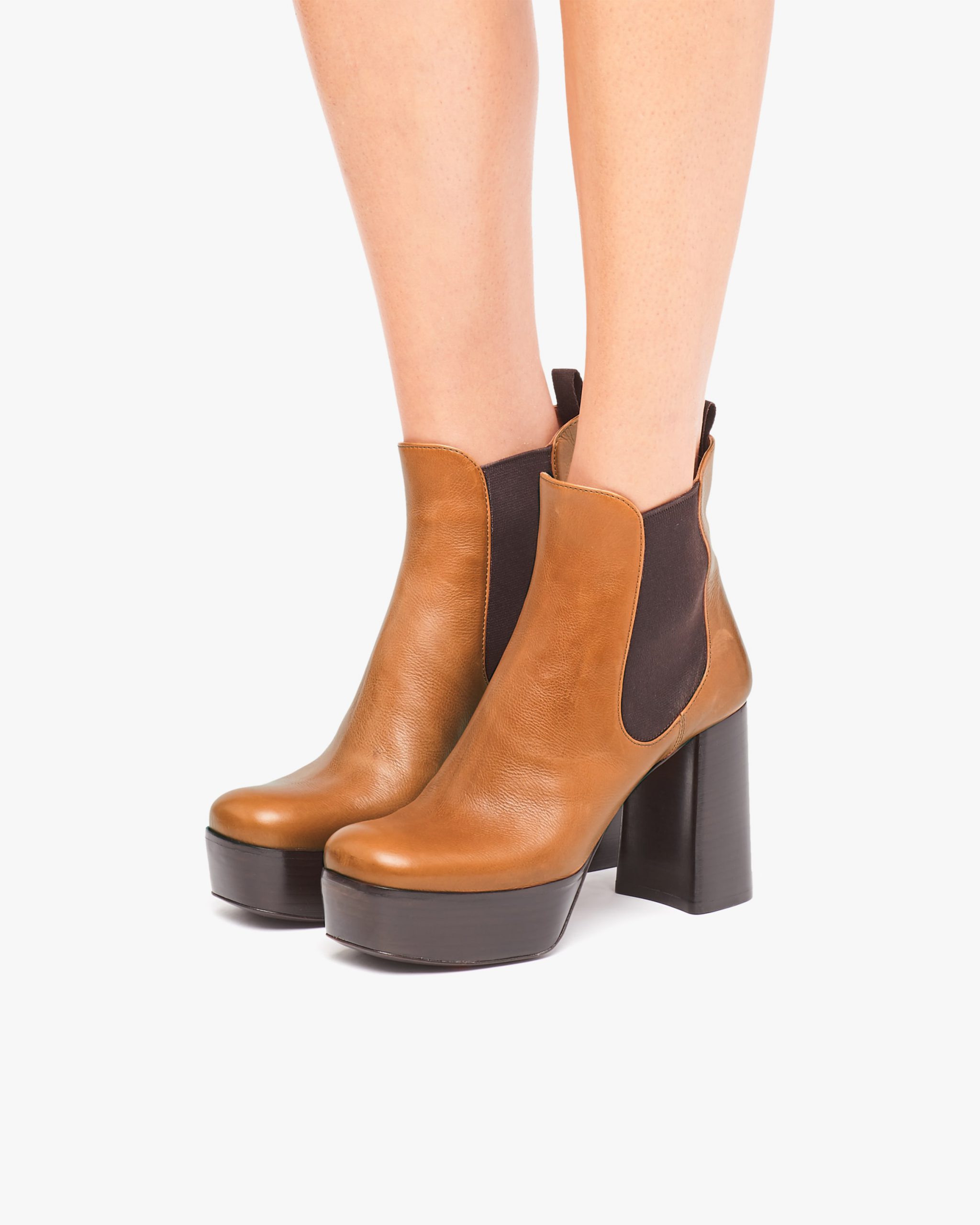 Cognac Leather platform booties - Image 5