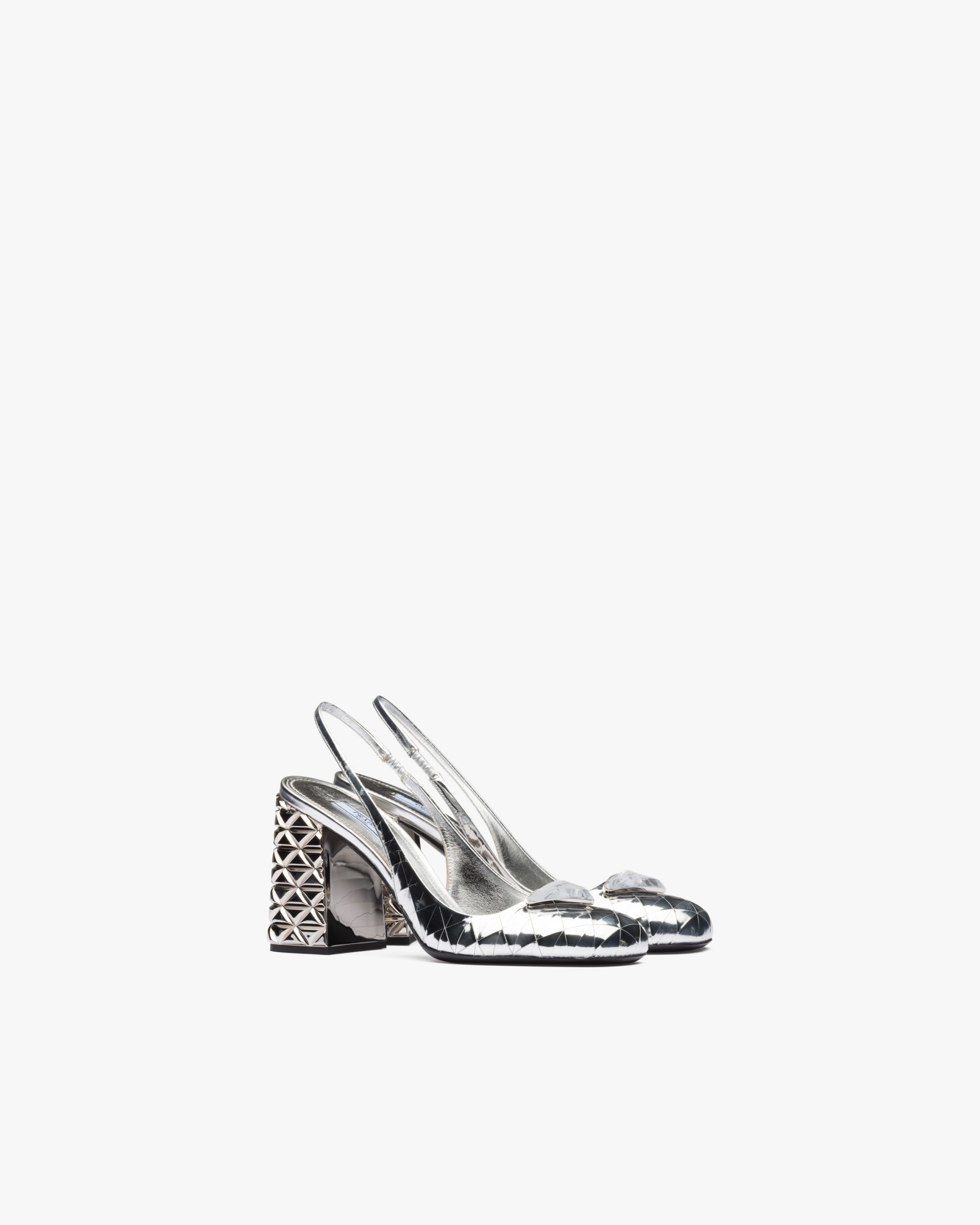 Silver Metallic leather slingback pumps