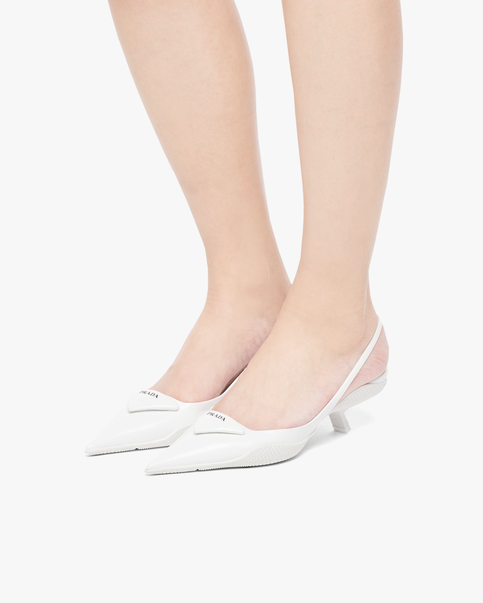 White Brushed leather slingback pumps - Image 5