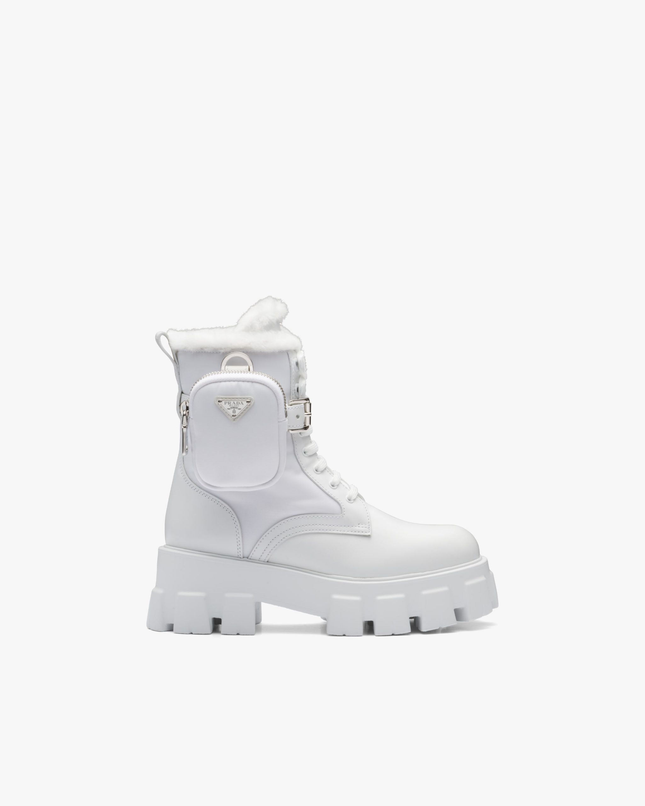 White Monolith leather and nylon biker boots - Image 2