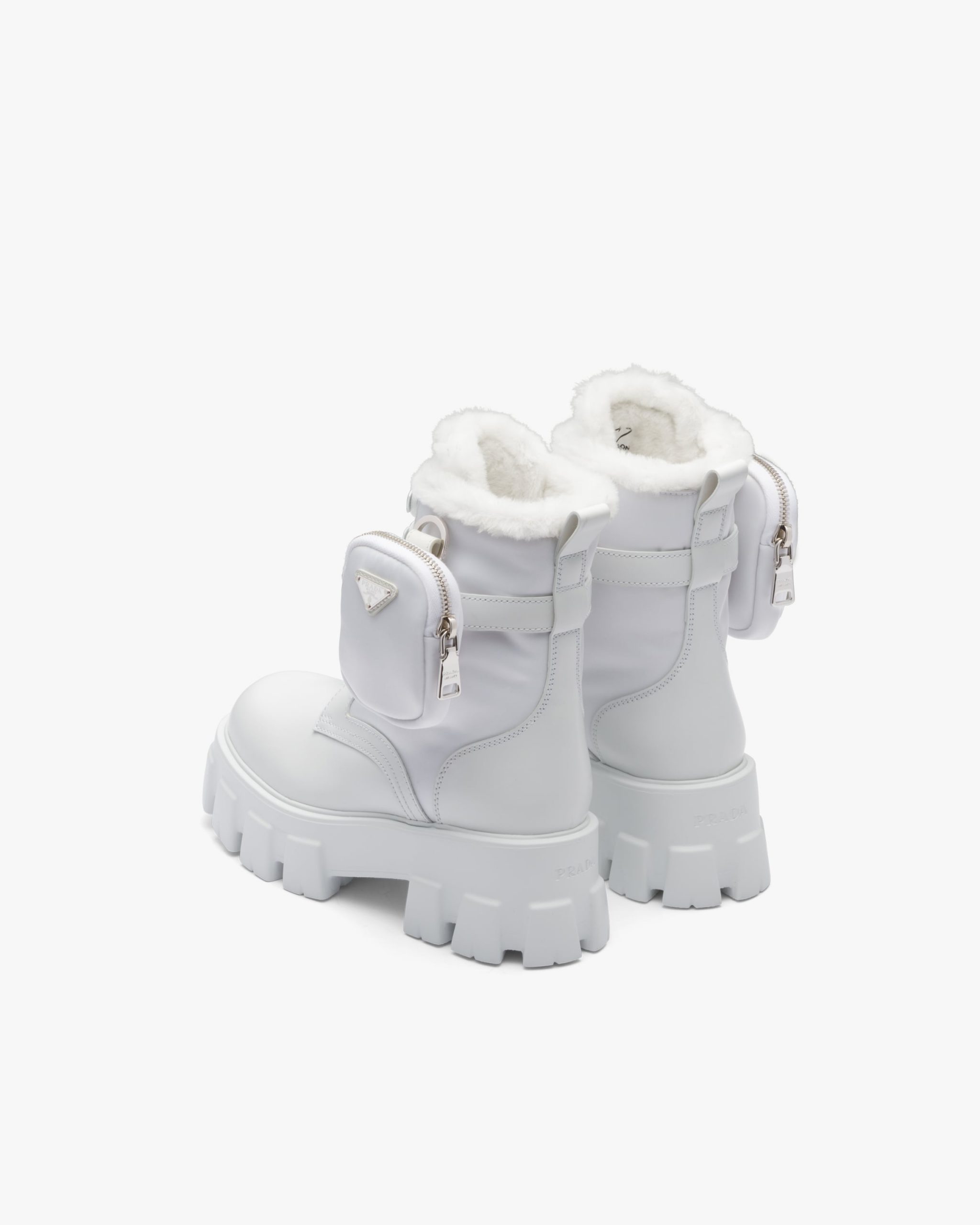White Monolith leather and nylon biker boots - Image 3