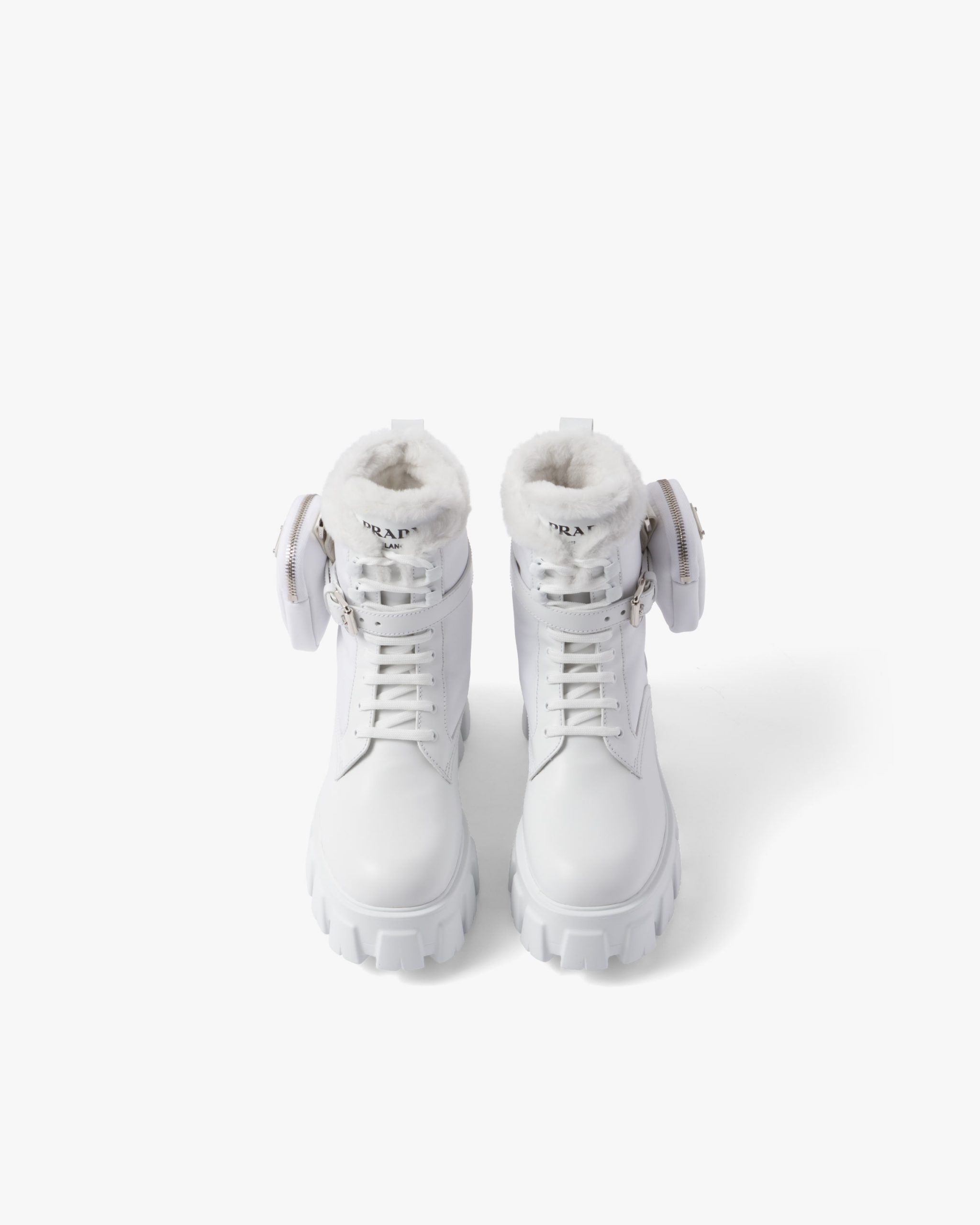 White Monolith leather and nylon biker boots - Image 4