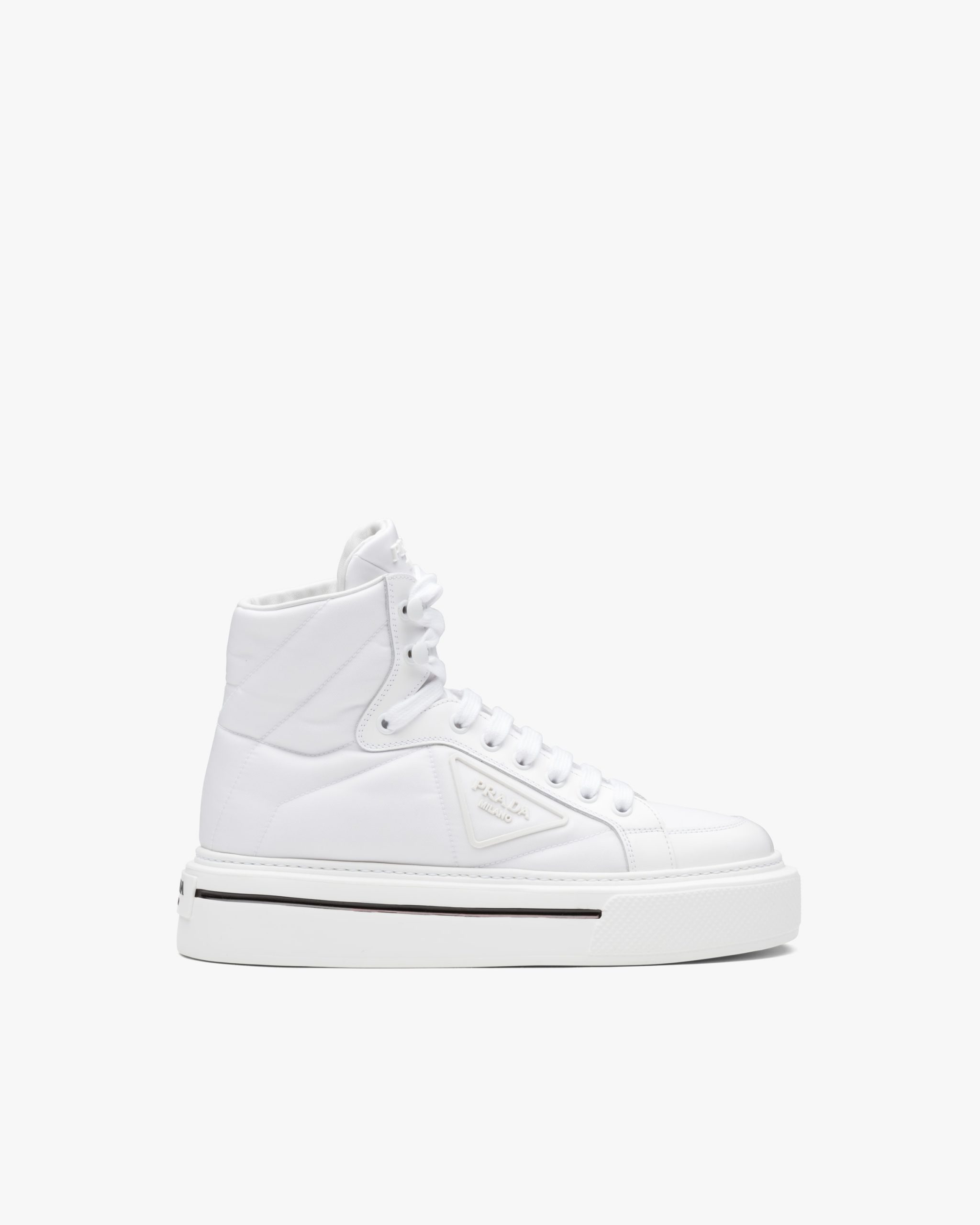 White Prada Macro Re-Nylon and brushed leather high-top sneakers - Image 2
