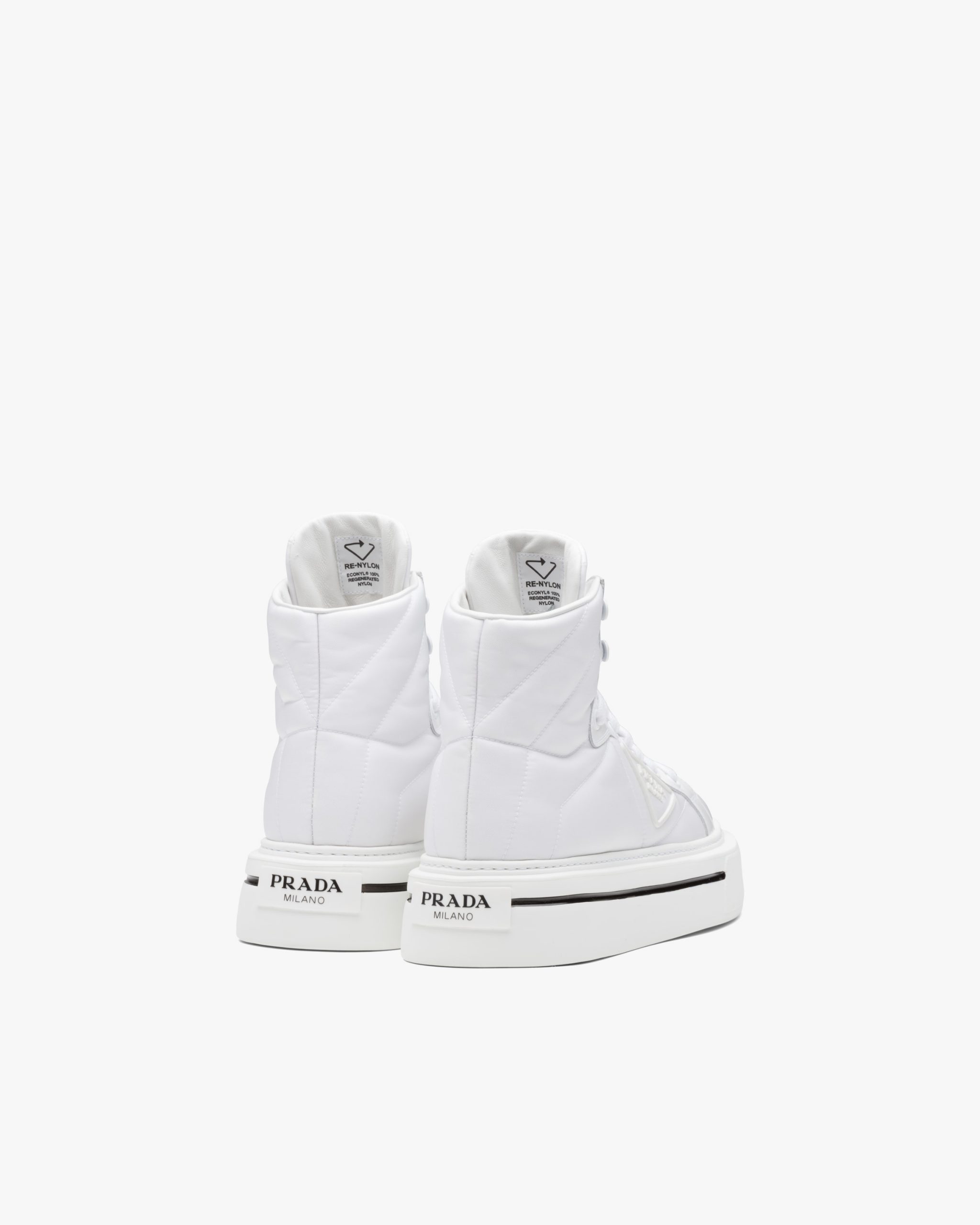White Prada Macro Re-Nylon and brushed leather high-top sneakers - Image 3