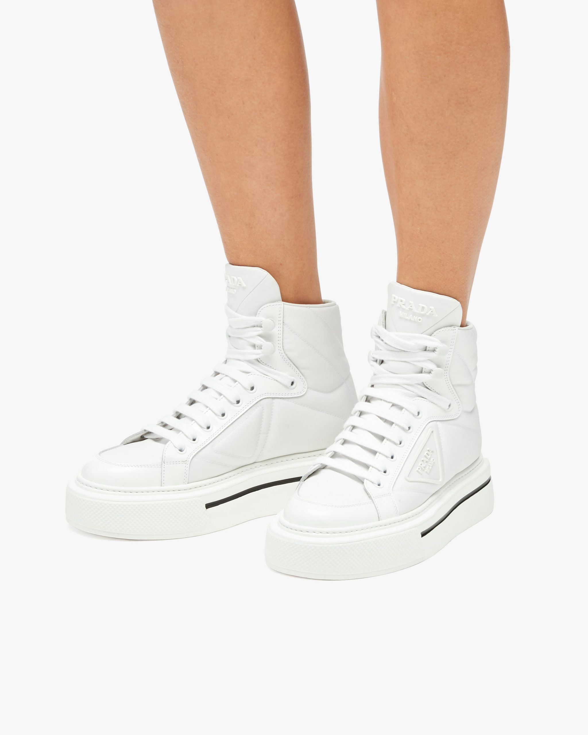 White Prada Macro Re-Nylon and brushed leather high-top sneakers - Image 5