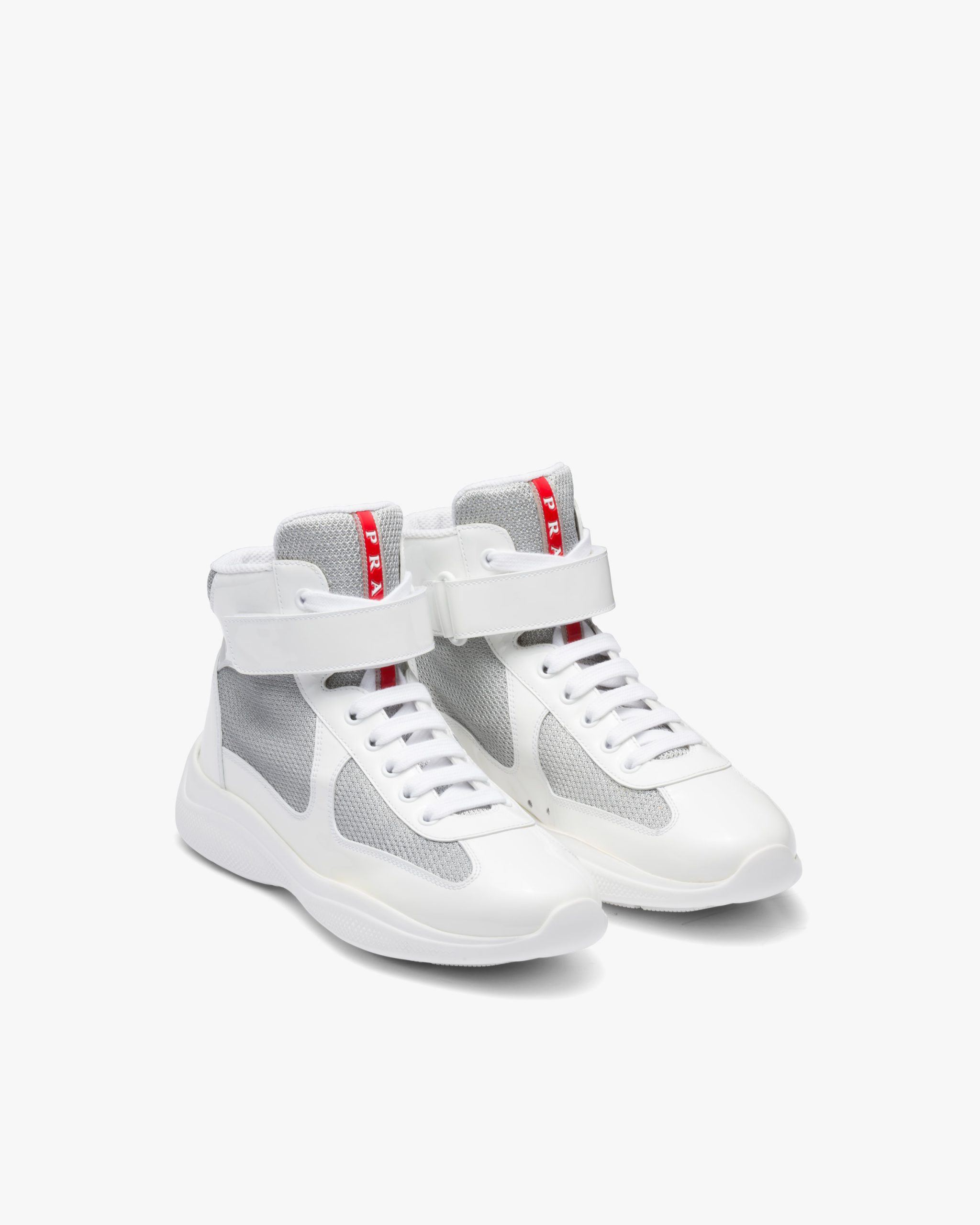White/silver Prada Americas Cup high-top sneakers