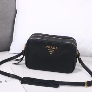 Black Prada Flou leather bag with shoulder strap Gold Hardware
